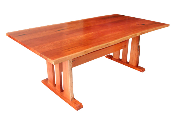 natural edge red gum dining table with pedestal legs