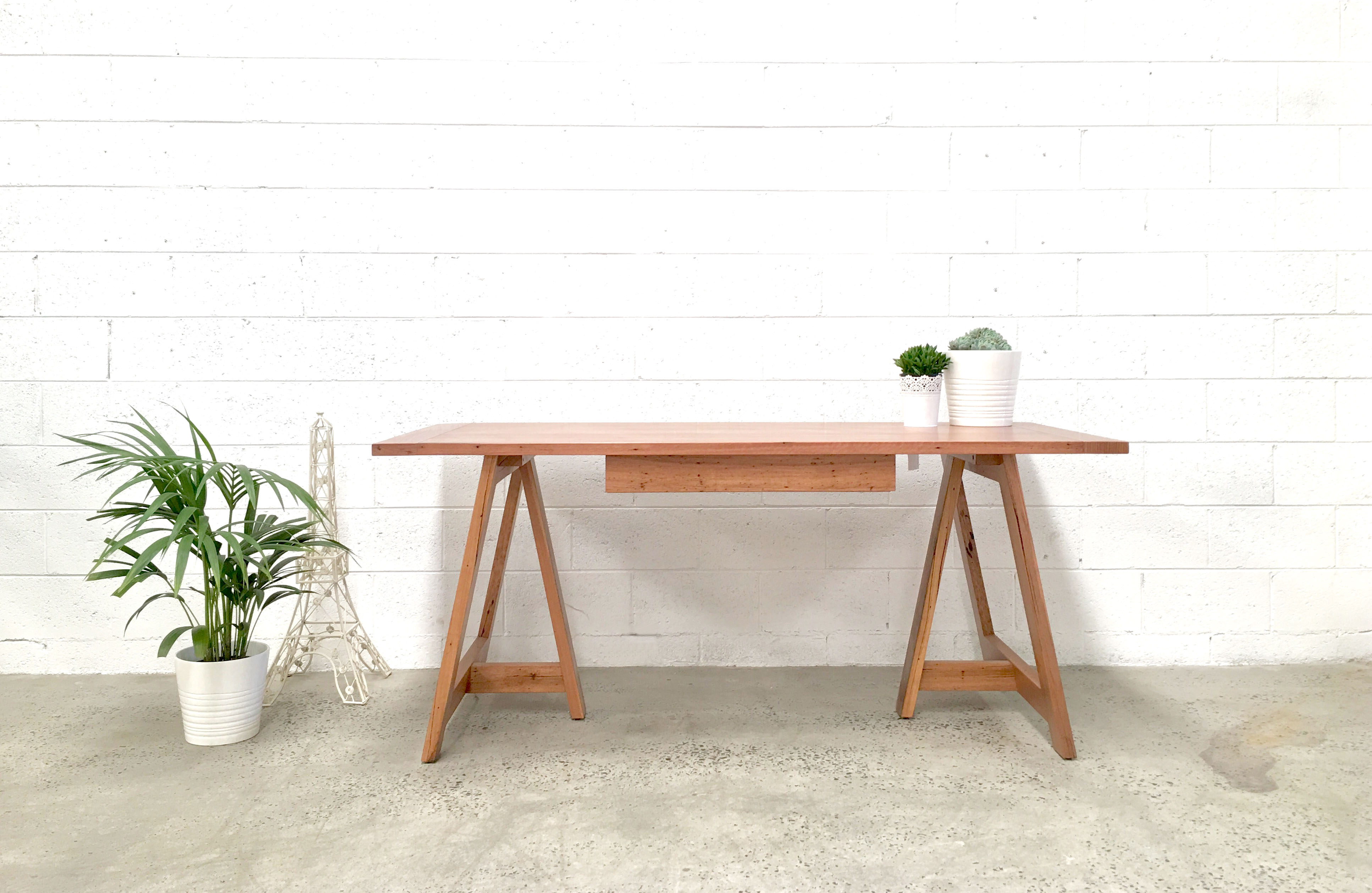trestle desk in recycled reclaimed messmate timber