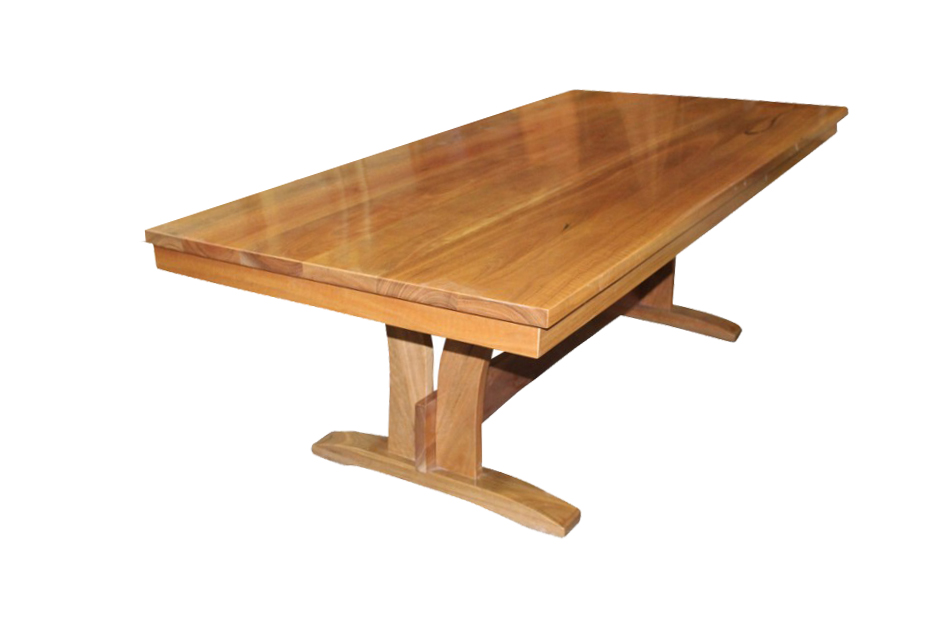 dining table with Y base in spotted gum