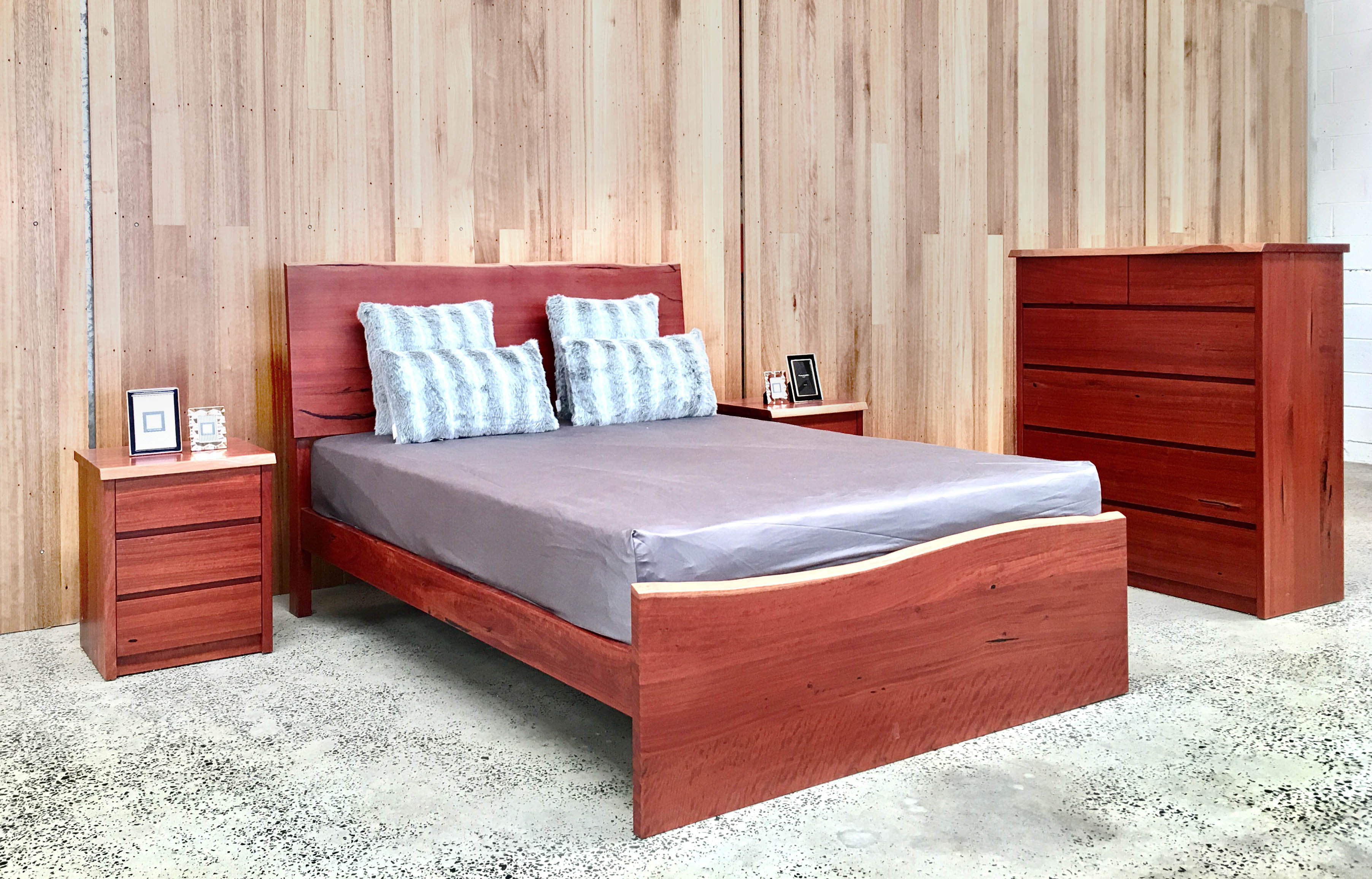 natural edge red gum bedroom suite