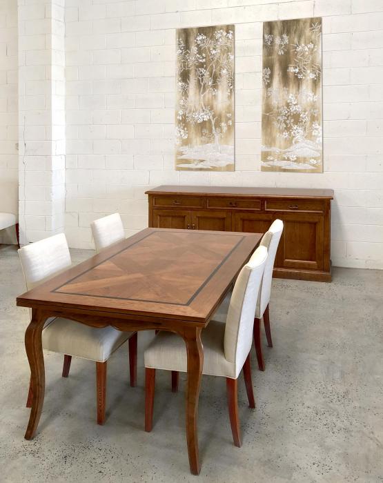 french parquetry dining table in american cherry wood 